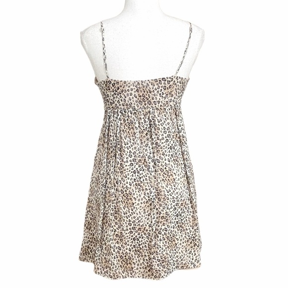 Bcbgmaxazria 100% SILK LEOPARD PRINT SPAGHETTI STRAPS EMPIRE WAIST MINI DRESS - Picture 3 of 12
